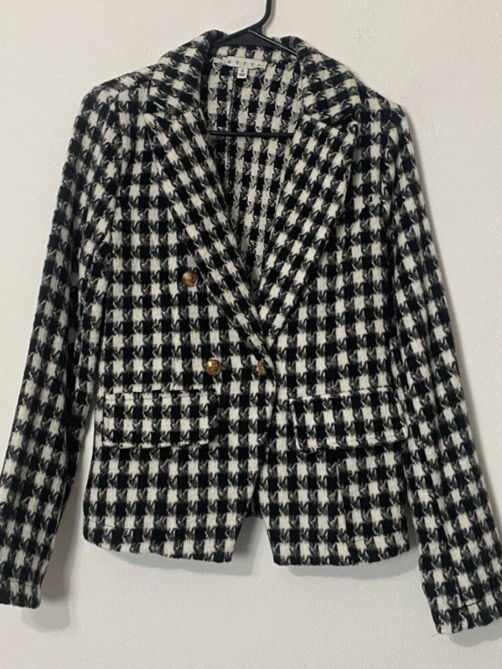 NWOT HYFVE Houndstooth Blazer Gold Hardware Long Sleeves "Very Chanel" B&W Small - Picture 2 of 8